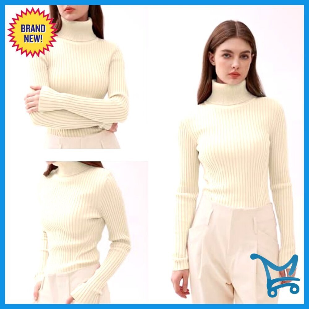 Ribbed Turtleneck Sweater Fitted Knitted Pullover Chic Minimal Y2K - Picture 5 of 7